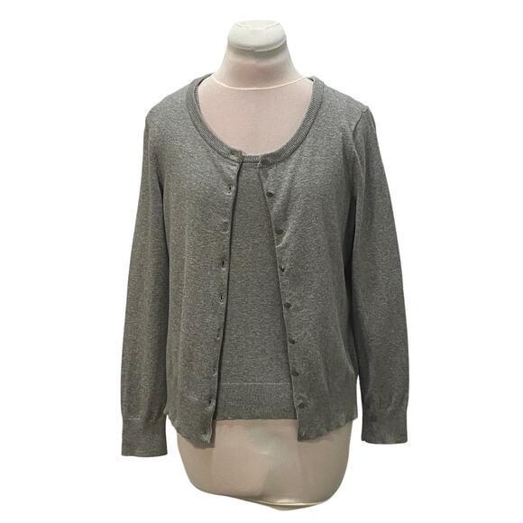 TALBOTS PETITES Pima Cotton Gray Tank & Cardigan Set SMALL Staple CLASSIC Preppy - Picture 1 of 6